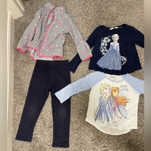 4pcs set, 1 frozen theme shirts, Carter winter pants, H&M zip up sweater